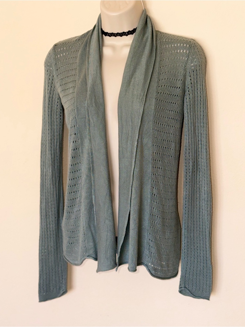 Express Light Sage Open-Front Knit Cardigan Sweater - Women